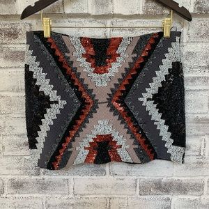 Zara Fully-beaded Aztec print mini skirt